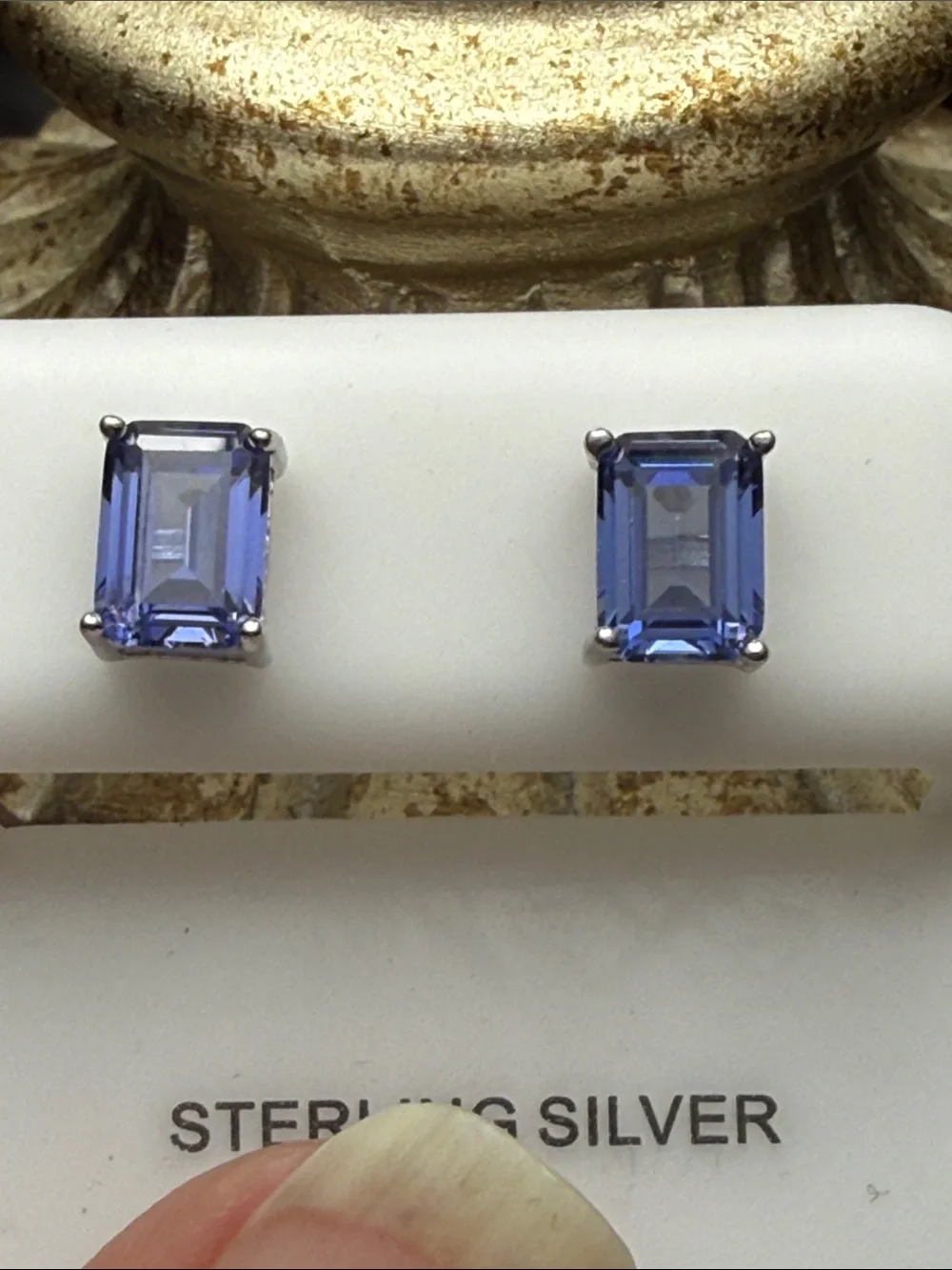 925 Sterling Silver Blue Rectangular Gemstone Stud Earrings NEW STUNNING